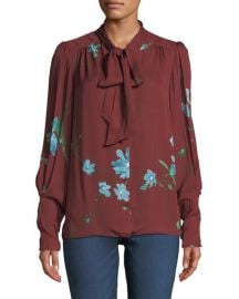 Angeletta Floral Tie-Neck Silk Blouse at Neiman Marcus